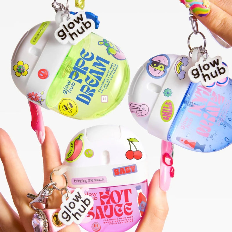 Glow Hub Cleansing Mist Hot Sauce, hand sanitizer met kers- en muskusgeur