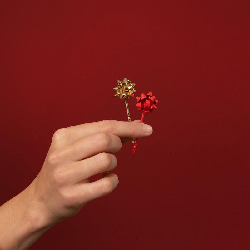 Kitsch Holiday Bow Bobby Pins 4pc Set Red & Gold 7