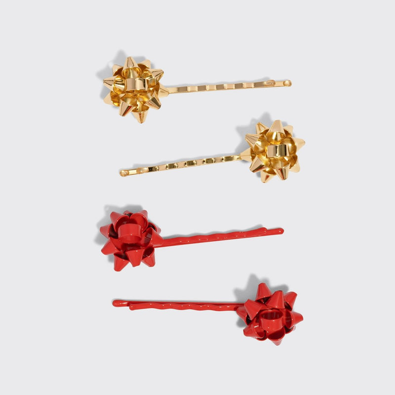 Kitsch Holiday Bow Bobby Pins 4pc Set Red & Gold 8