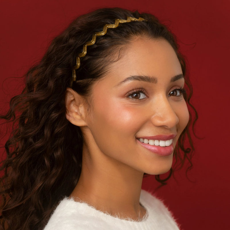 Kitsch Holiday Zigzag Headbands 2pc Set Gold & Red 3