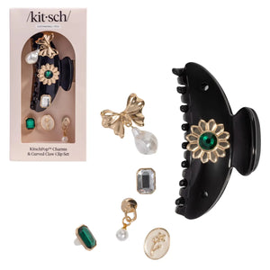 KitschPop Charms & Curved Claw Clip Set Vintage Black