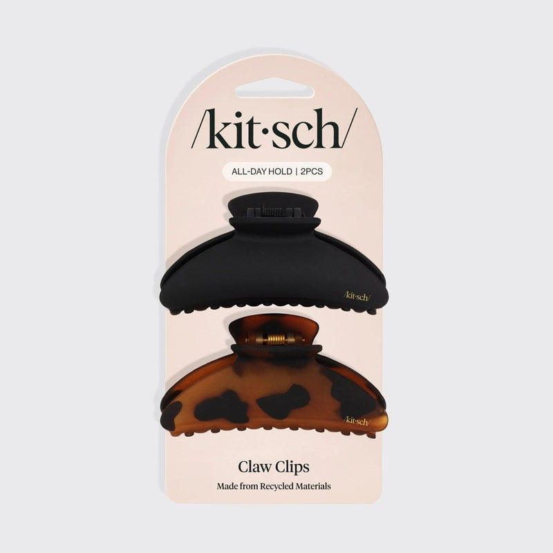 Kitsch Medium Claw Clips 2pc Black & Tort, set van twee haarclips in zwart en tortoise design