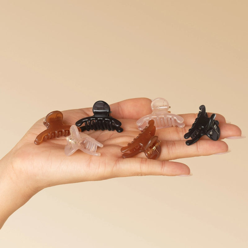 Kitsch Recycled Plastic Mini Arched Clips 6pc Set Soft Pink Mocha & Black