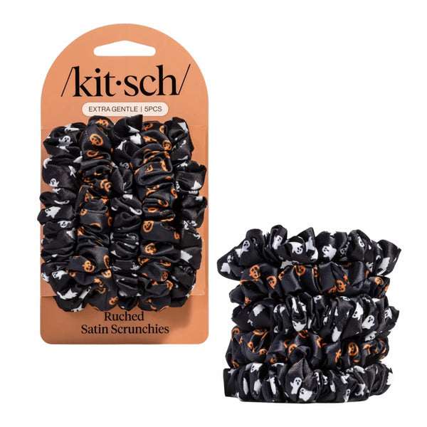 Kitsch Ruched Satin Scrunchies Set Ghost & Pumpkins