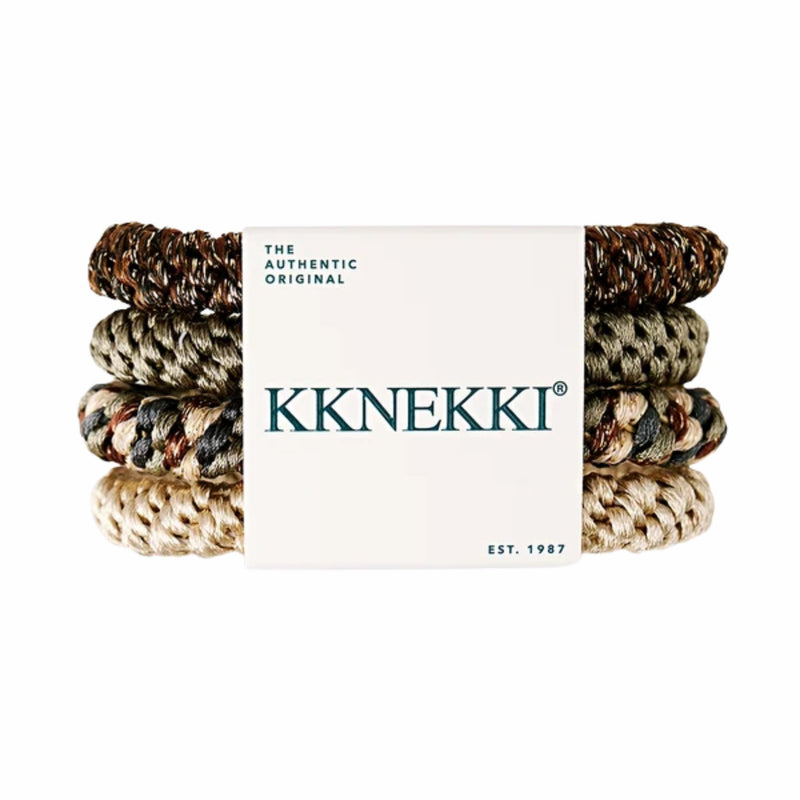 Kknekki Bundle 12 Ponytail Holders, set van vier geweven haarelastiekjes in bruine en neutrale tinten
