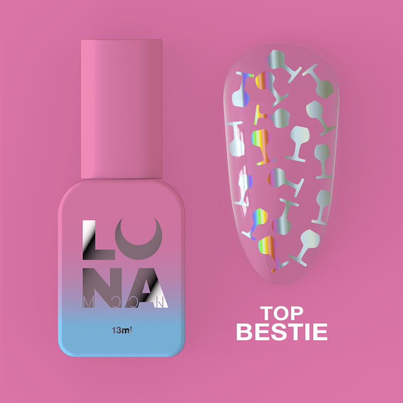 Lunamoon Top Bestie, gellak topcoat met holografische glitters