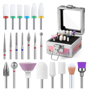 Ceramic Diamond Carbide Nail Drill Bits with Portable Holder Case 21Pcs