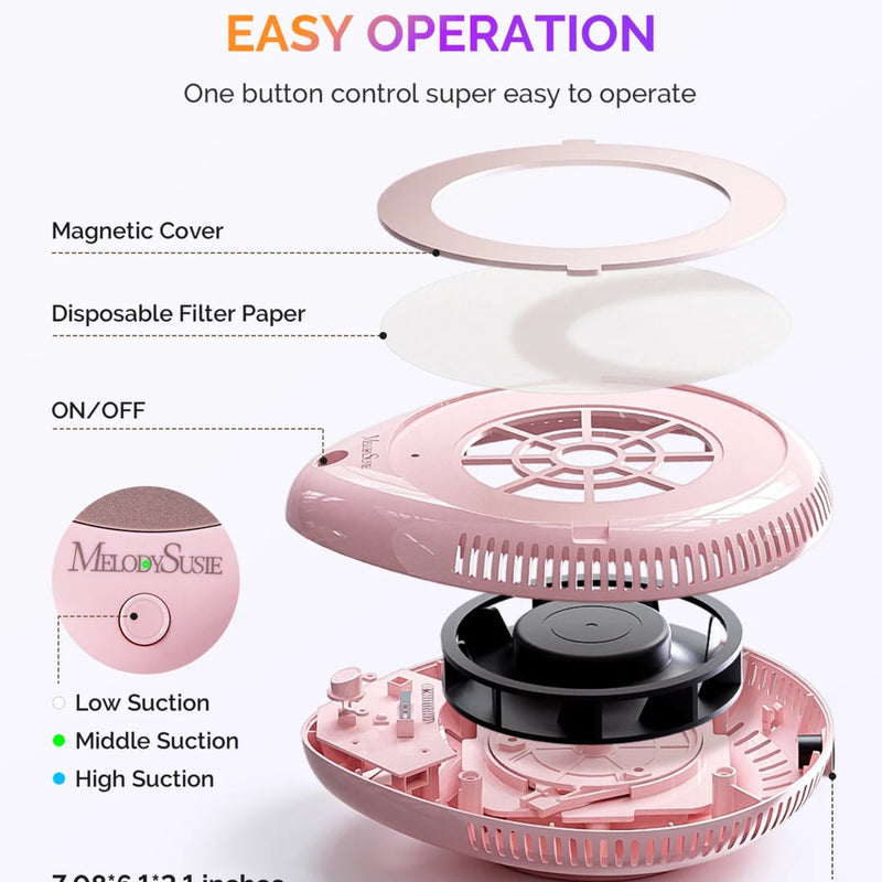 MelodySusie PProR Cordless & Rechargeable Nail Dust Collector Pink