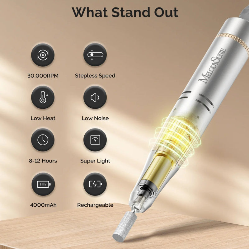 MelodySusie SC320F Clip On Rechargeable Nail Drill 30.000RPM Pink Gold