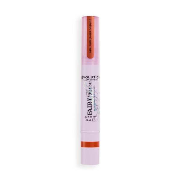 Revolution Fairy Flush Blush Stain Coral Curse, lila tube met dop in warm koraaloranje