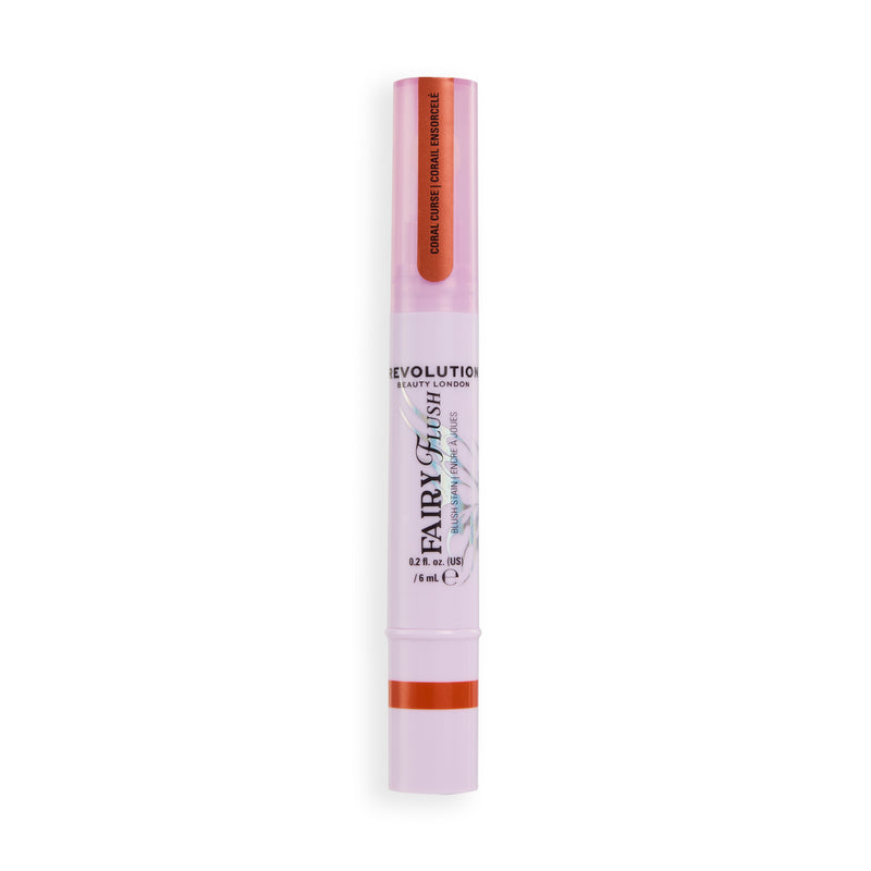 Revolution Fairy Flush Blush Stain Coral Curse, lila tube met dop in warm koraaloranje