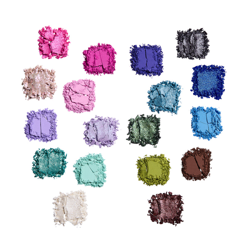 Swatches van de 18 tinten uit het Pixie Wing Palette