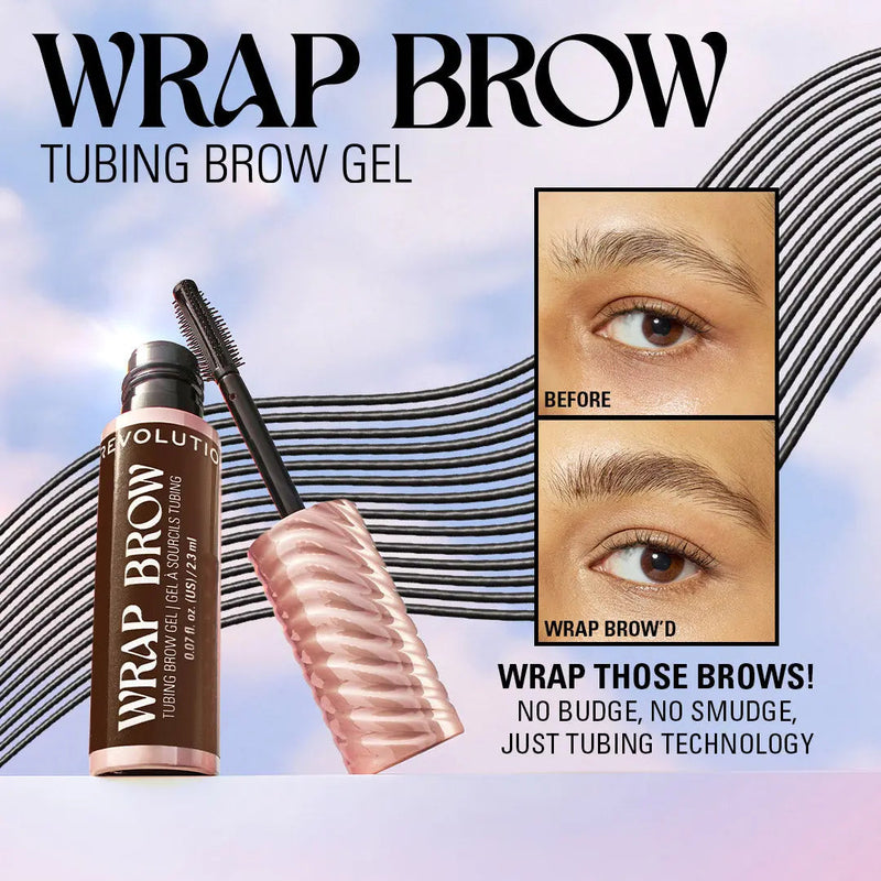 Revolution Wrap Brow Dark Brown, tubing wenkbrauwgel voor vorm, fixatie en kleur.