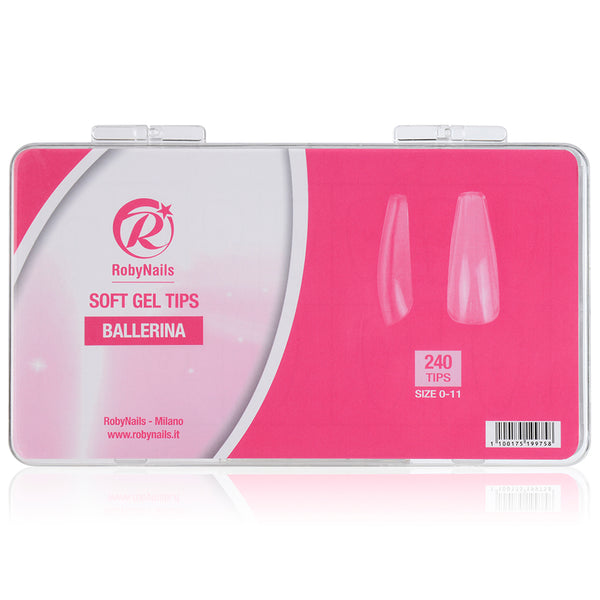Doos RobyNails Soft Gel Tips Ballerina met 240 tips in maat 0 tot 11