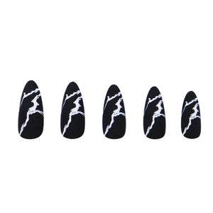 Press On French Nails Black Marble
