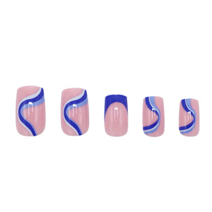 Press On French Nails Blue Waves