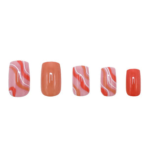 Press On French Nails Orange Waves