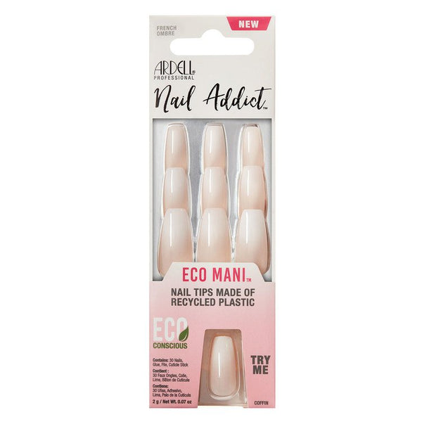 Ardell Nail Addict Eco Mani Press-on Nails French Ombre, duurzame coffin-vormige nepnagels