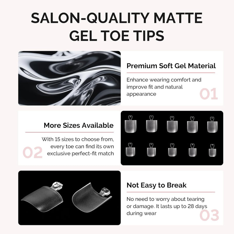 Full Cover Soft Gel Toe Nail Tips Short Square 300pcs
