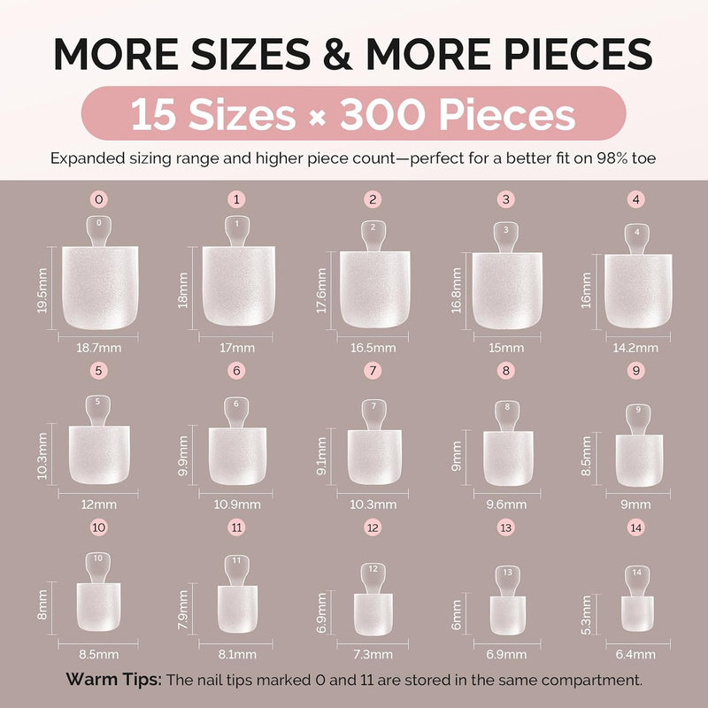 Full Cover Soft Gel Toe Nail Tips Short Square 300pcs