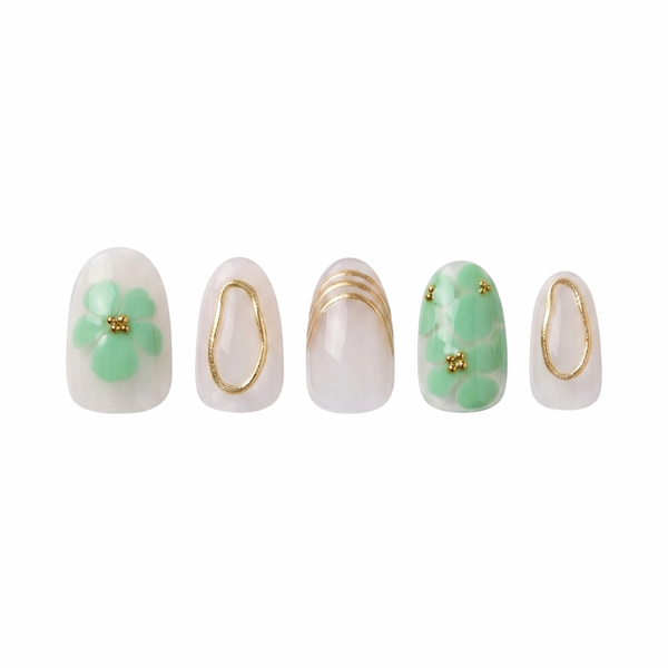 Boozyshop 24 pcs Press On Nails Gold Mint