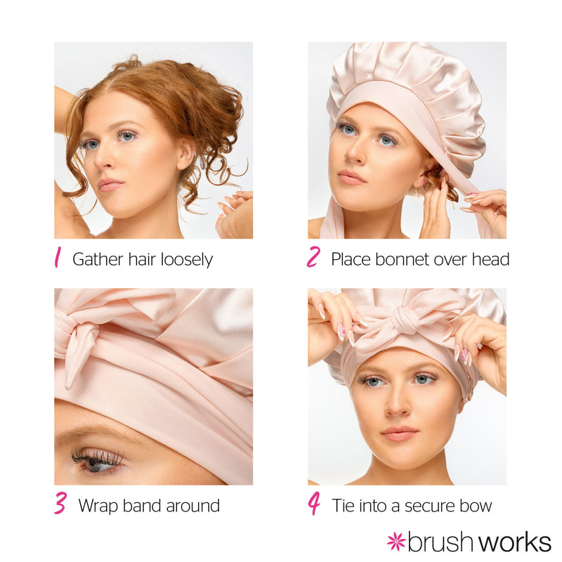 Brushworks Double Layer Satin Hair Bonnet Ballet Pink