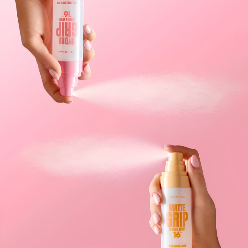 Collection Hydra Grip Setting Spray, fijne nevel voor langhoudende make-up met hydraterende ingrediënten.
