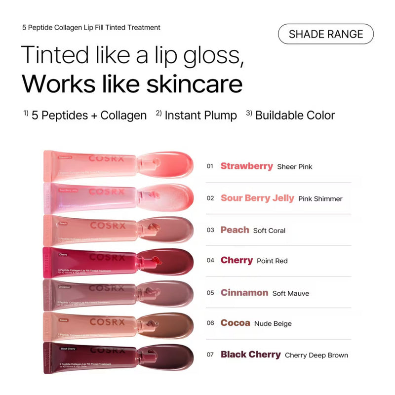 COSRX 5 Peptide Collagen Lip Fill Tinted Treatment 01 Strawberry, getinte lippenbalsem met peptiden en collageen, foto 8 van 