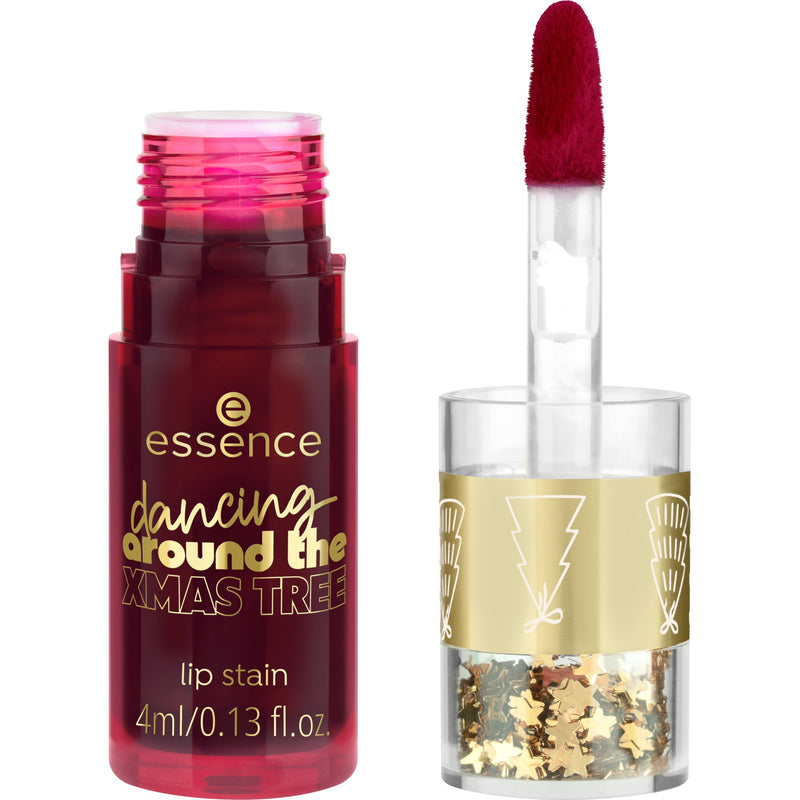 Essence Dancing Around the Xmas Tree Lip Stain 01 Ho-ho-hop!, vloeibare lip stain met roze-rode tint