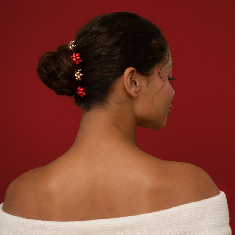 Kitsch Holiday Bow Bobby Pins 4pc Set Red & Gold 2
