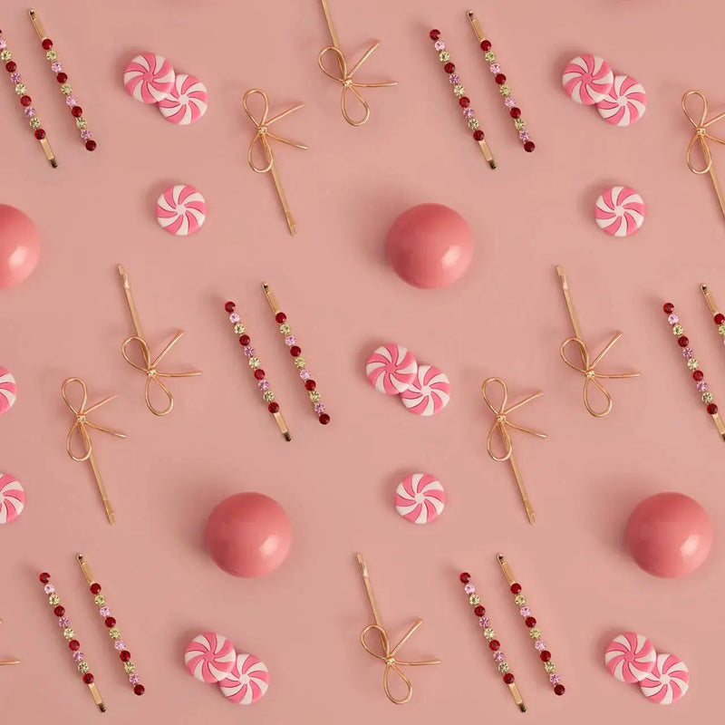 Kitsch Holiday Metal Gemstone & Bow Bobby Pins