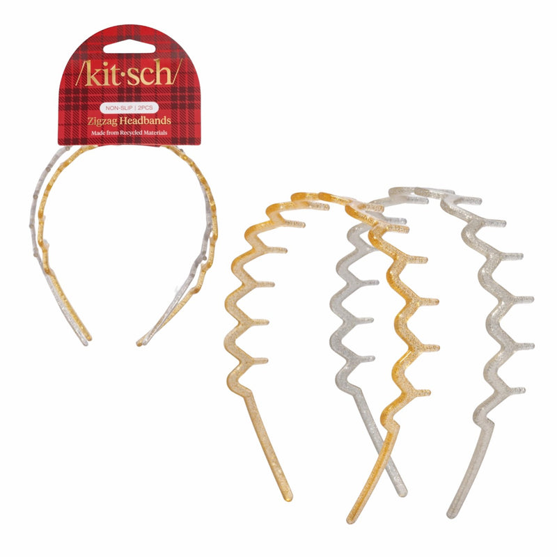 Kitsch Holiday Zigzag Headbands 2pc Set Gold & Silver 1