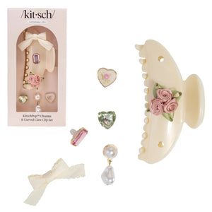 KitschPop Charms & Curved Claw Clip Set Pearlized Cream