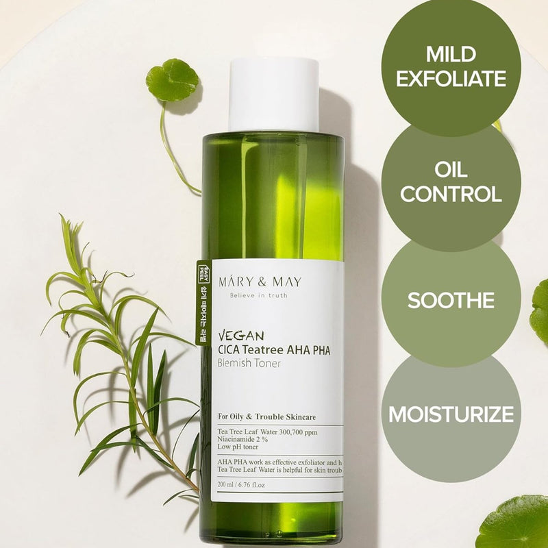 Mary & May Vegan Cica Tea Tree AHA PHA Toner 200 ml.