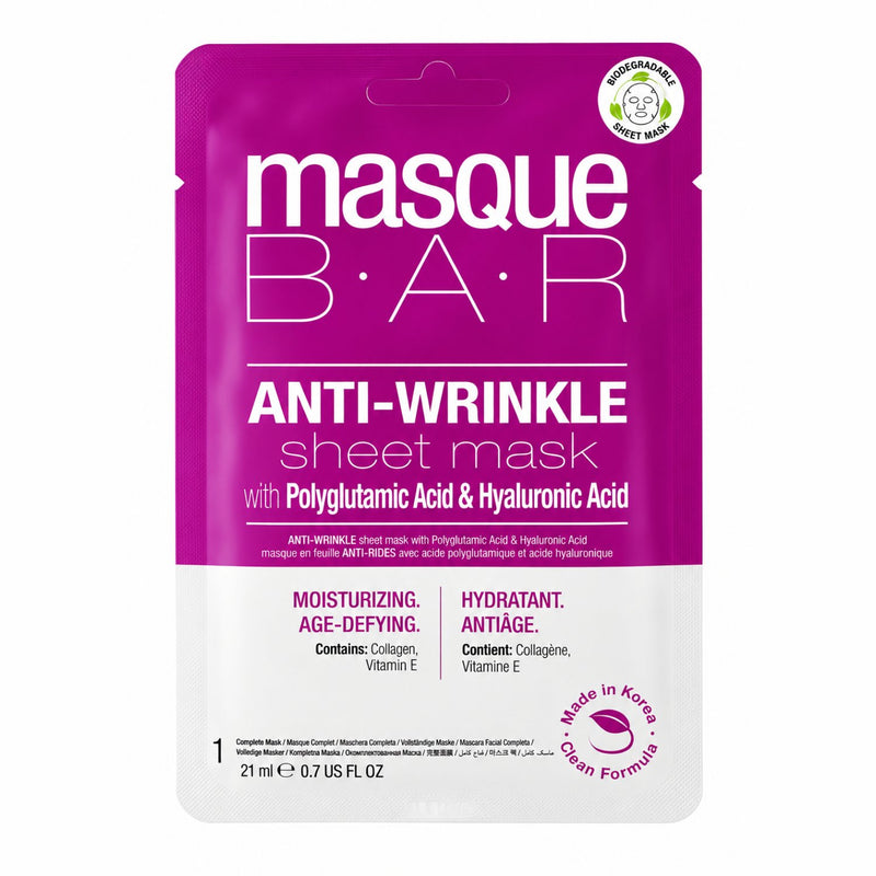 Masque Bar Sheet Mask Anti-wrinkle, anti-rimpel sheetmasker met hyaluronzuur en collageen