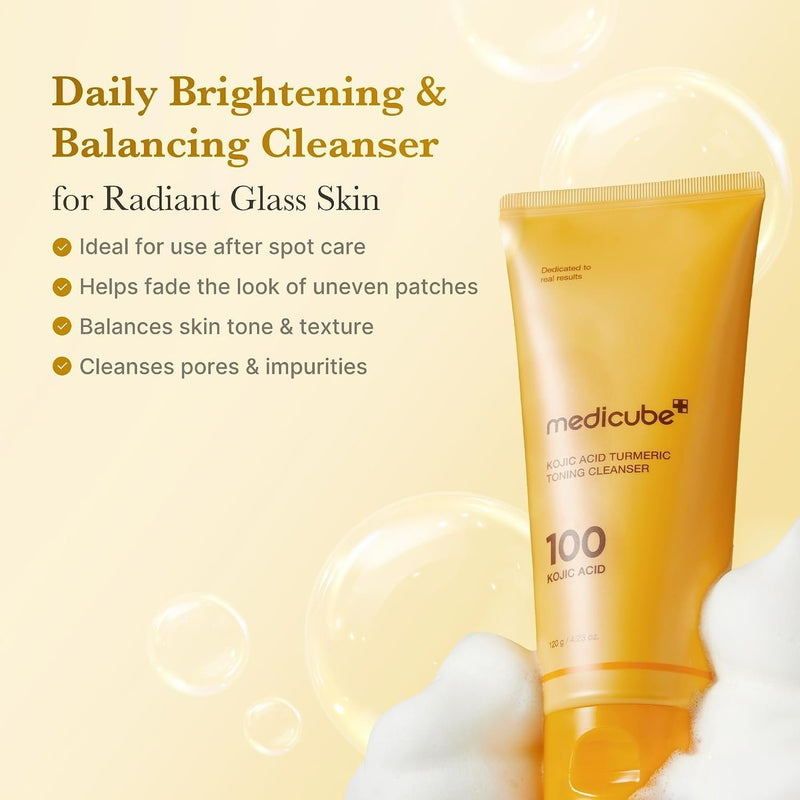 Medicube Kojic Acid Turmeric Toning Cleanser, gezichtsreiniger die hyperpigmentatie en donkere vlekken vermindert