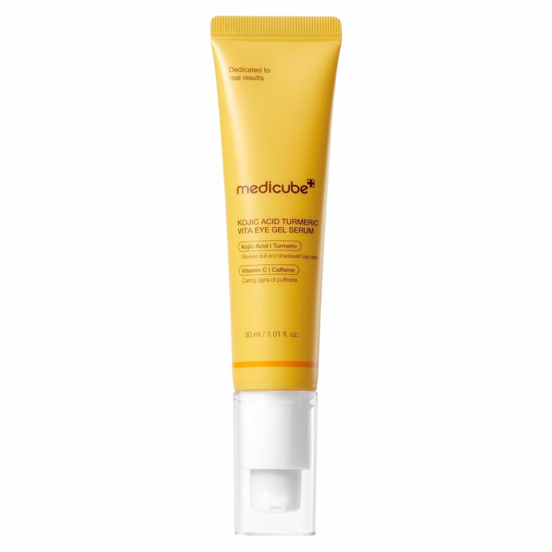 Medicube Kojic Acid Turmeric Vita Eye Gel Serum in een witte fles met pompje