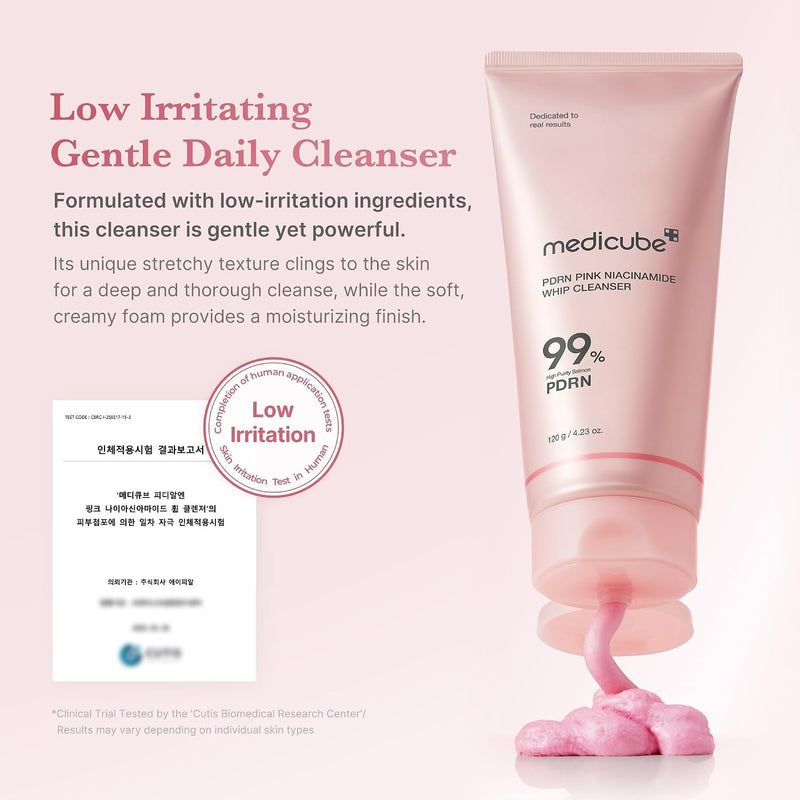 Medicube Pdrn Pink Niacinamide Whip Cleanser, roze gezichtsreiniger voor glass skin