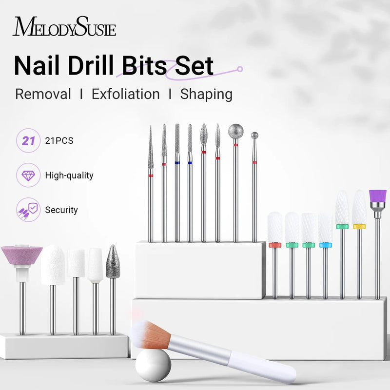 MelodySusie 21pcs Ceramic Diamond Carbide Nail Drill Bits Set