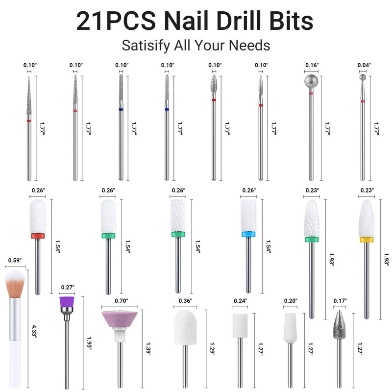 MelodySusie 21pcs Ceramic Diamond Carbide Nail Drill Bits Set