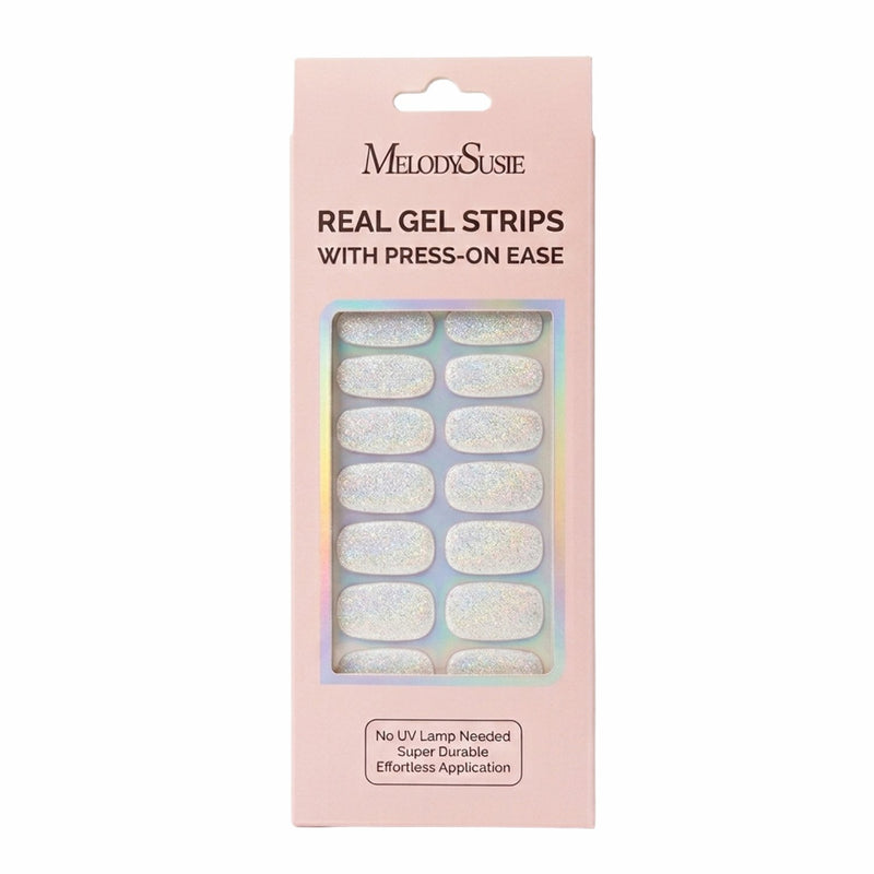 MelodySusie Aurora Collection Real Gel Nail Strips Mani & Pedi Set White Diamond