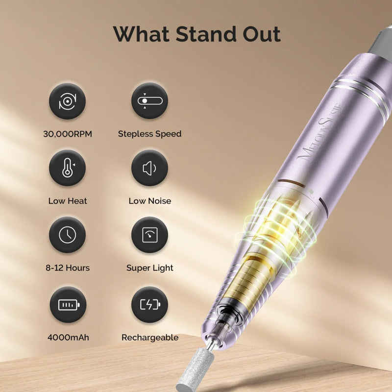 MelodySusie SC300F Clip On Rechargeable Nail Drill 30.000RPM Purple