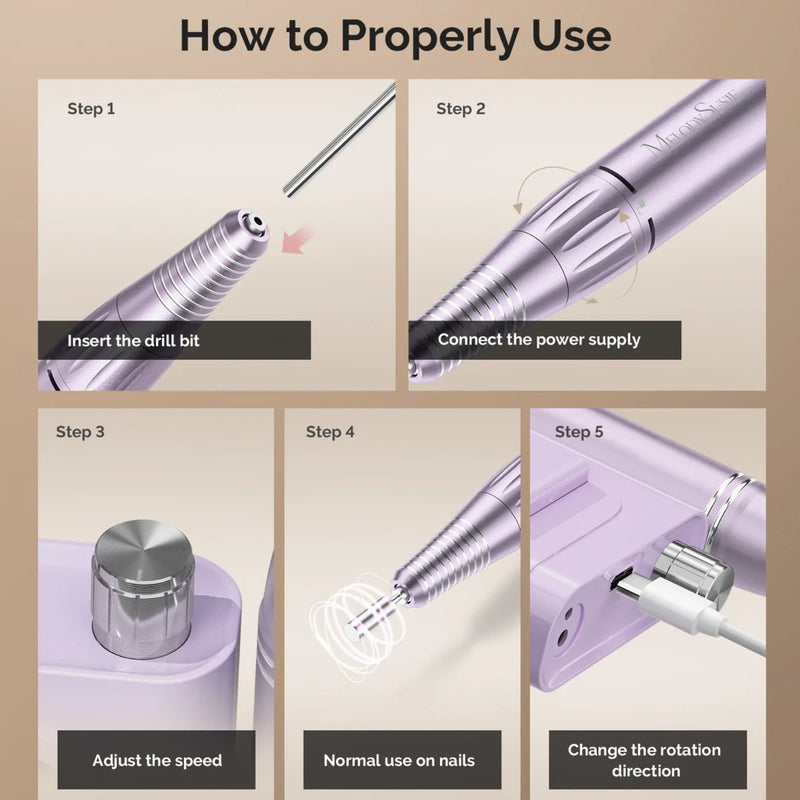 MelodySusie SC300F Clip On Rechargeable Nail Drill 30.000RPM Purple