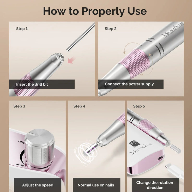 MelodySusie SC320F Clip On Rechargeable Nail Drill 30.000RPM Pink