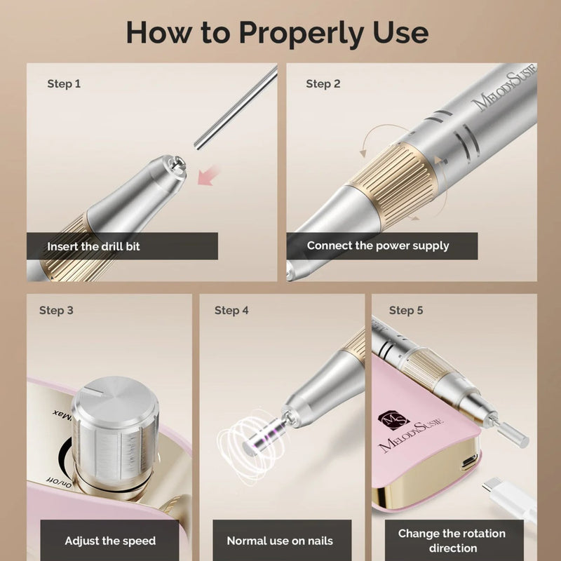 MelodySusie SC320F Clip On Rechargeable Nail Drill 30.000RPM Pink Gold
