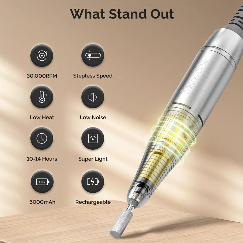 MelodySusie Selene SC320D Clip On Rechargeable Nail Drill 30.000RPM White