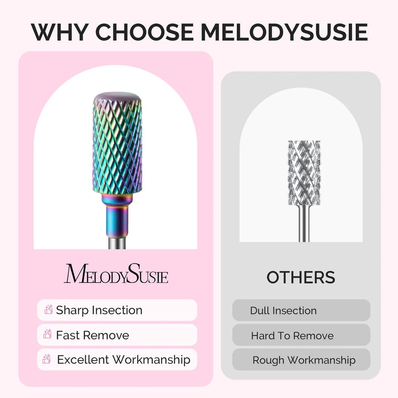 MelodySusie Tungsten Carbide & Ceramic 10pcs Nail Drill Bits Set Pink & Colorful