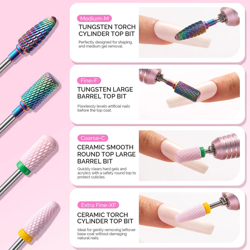 MelodySusie Tungsten Carbide & Ceramic 10pcs Nail Drill Bits Set Pink & Colorful
