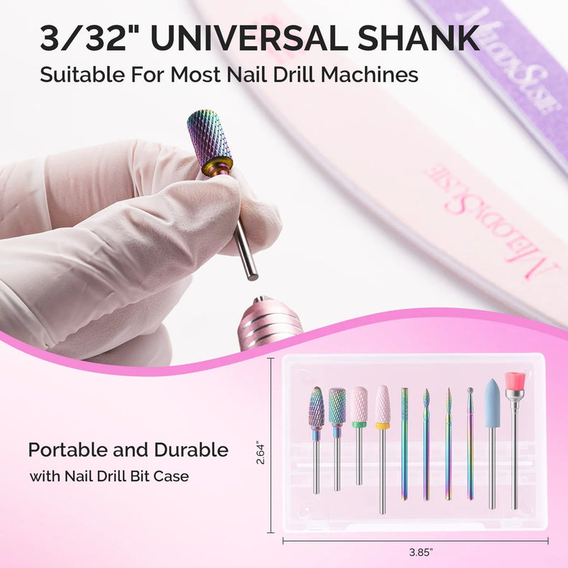 MelodySusie Tungsten Carbide & Ceramic 10pcs Nail Drill Bits Set Pink & Colorful
