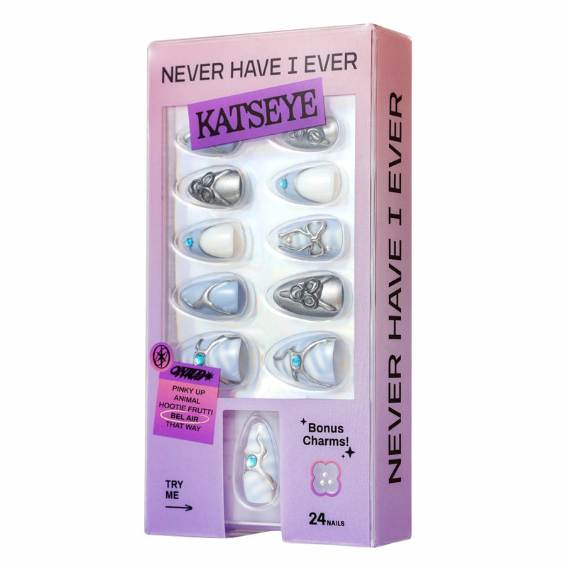 Never Have I Ever Press-on Nails Katseye Bel Air, press-on nagels met chrome en marmeren details